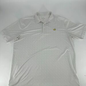Masters Tech Golf Polo Shirt Mens XL White All Over Logo Print Short Sleeve